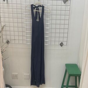 Eyelet Halter Navy Maxi Dress